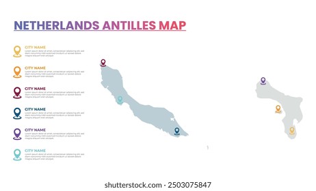 Netherlands Antilles Modern Map Infographic Template, Detailed infographic map of Netherlands Antilles Popular City