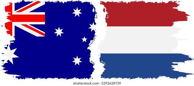 Netherlands and Australia grunge flags connection, vector