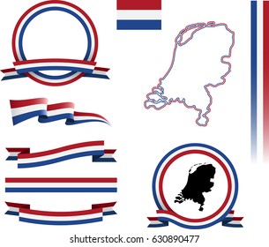 Netherlands Banner Set. Vector graphic flag, banners and ribbons of the Netherlands.