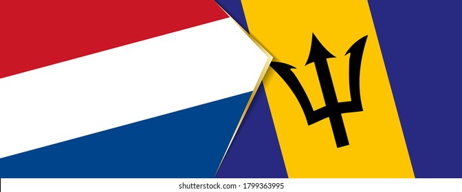 Netherlands and Barbados flags, two vector flags symbol of relationship or confrontation.