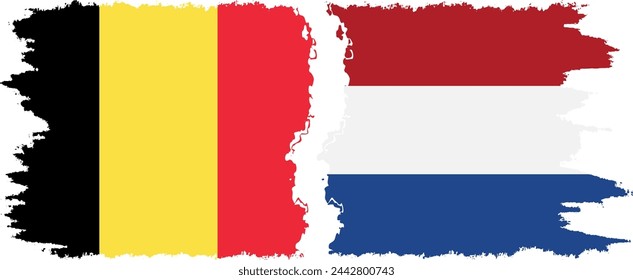 Netherlands and Belgium grunge flags connection, vector