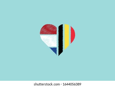 Netherlands Belgium love symbol heart shape friendship flag emblem