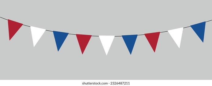 Netherlands bunting garland, red, white and blue, string of triangular flags, pennants, retro style party decoration, vector illustration