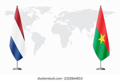 Die Flaggen der Niederlande und Burkina Fasos für offizielle Treffen auf der Weltkarte.