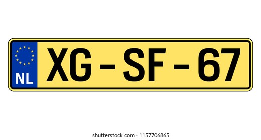 Netherlands car plate. Vehicle registration number