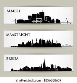 Netherlands cities skylines Breda, Maastricht and Almere vector illustration