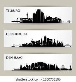 Ilustración vectorial de Tilburg, Groningen y Tha La Haya