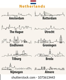 Netherlands cities skylines vector outline icons