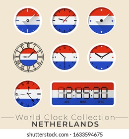 Netherlands clock : Set of national flag clock : Vector Illustration