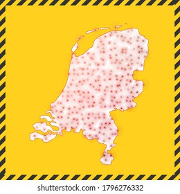 Netherlands closed - virus danger sign. Lock down country icon. Black striped border around map with virus spread concept. Vector illustration.