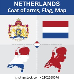 Netherlands Coat of Arms, Flag and Map