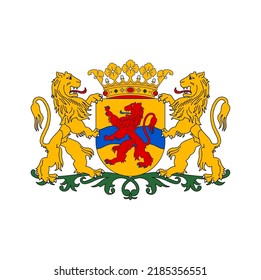 Netherlands coat of arms, province heraldry of Overijssel, vector heraldic emblem. Netherlands Dutch state flag symbol or coat of arms with lions, shield and crown crest, national heraldry emblem