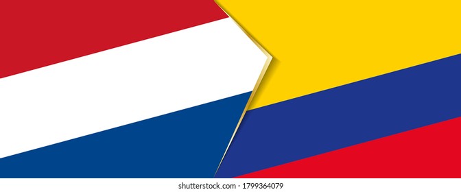 Netherlands and Colombia flags, two vector flags symbol of relationship or confrontation.