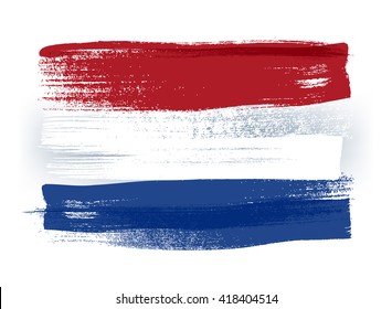 Netherlands colorful brush strokes painted national country Dutch flag icon. Painted texture.