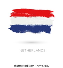 Netherlands colorful brush strokes painted national country flag icon. Painted texture.