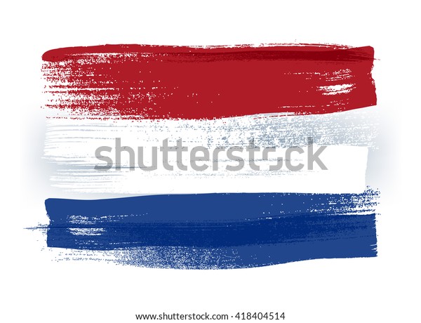 Netherlands colorful brush strokes\
painted national country Dutch flag icon. Painted\
texture.