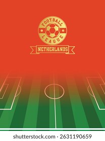 Netherlands Concept for Football League Gold Stamp with Soccer Green Field Background, abstract illustration image