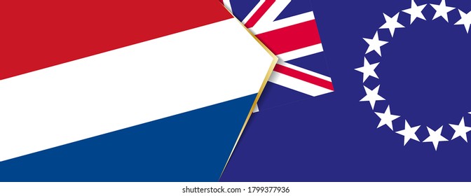 Flaggen der Niederlande und der Cookinseln, zwei Vektorfahnen Symbol für Beziehung oder Konfrontation.