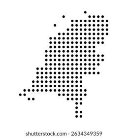 Netherlands country dotted map. Black spot pixel illustration isolated on white background. Vector circle mosaic.