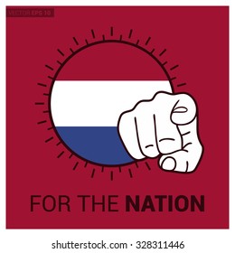 Netherlands country flag in Circle and pointing finger at viewer typography Ready for the Nation. Vector Illustration