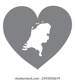 Netherlands country map inside a grey love heart national pride