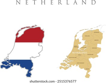 Países Bajos, mapa político del país. Ilustración vectorial detallada con provincias, departamentos, regiones, condados, ciudades y estados aislados fáciles de desagrupar.