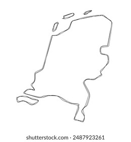 Netherlands country simplified map.Thin triple pencil sketch outline isolated on white background. Simple vector icon