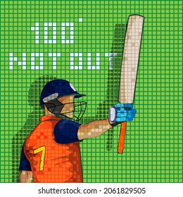 Netherlands Cricket Batter Player And 100 Not Out Text On Green Grid Background.