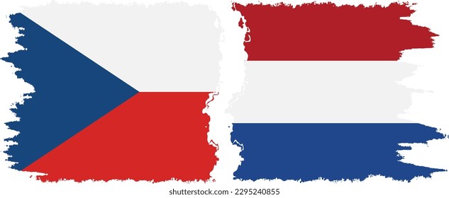 Netherlands and Czech Republic grunge flags connection, vector