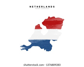 Netherlands detailed map with flag of country. Painted in watercolor paint colors in the national flag.