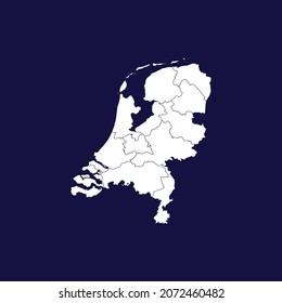 netherlands detailed white map isolated on dark blue background 