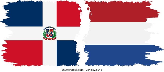 Netherlands and Dominican Republic grunge flags connection, vector