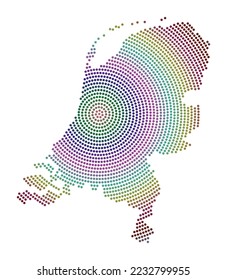 Netherlands dotted map. Digital style shape of Netherlands. Tech icon of the country with gradiented dots. Cool vector illustration.