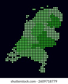 Netherlands dotted map. Digital style map of the country on a dark background. Netherlands shape with square dots. Colored dots style. Large size squares. Classy vector illustration.