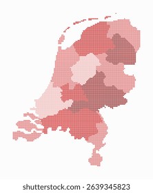 Netherlands dotted map. Digital style map of the country on a white background. Netherlands shape with square dots. Colored dots style. Small size squares. Creative vector illustration.