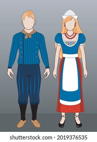 Netherlands Dress, Vector Netherlands Costume, National Costume Male and Female, Illustration