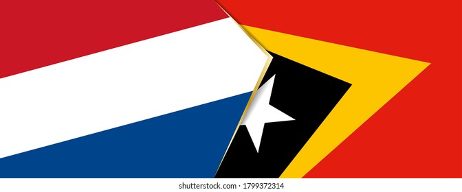 Die Flaggen der Niederlande und Osttimors, zwei Vektorfahnen, Symbol für Beziehung oder Konfrontation.