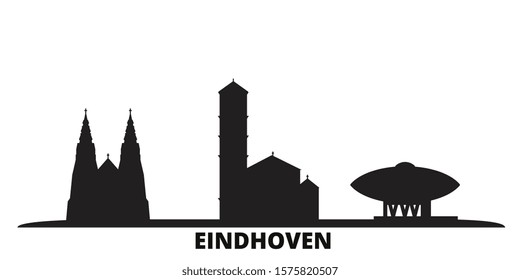 Netherlands, Eindhoven city skyline isolated vector illustration. Netherlands, Eindhoven travel black cityscape