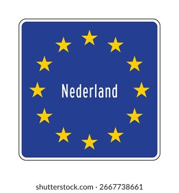 Signe EU Square aux Pays-Bas - Identificateur Nederland avec des étoiles EU et une bordure blanche - Image vectorielle de symbole civique