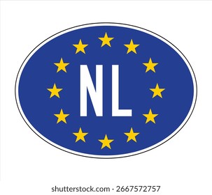 Etiqueta engomada del coche del estilo de la UE de los Países Bajos – Código de NL con las estrellas de la Unión Europea
