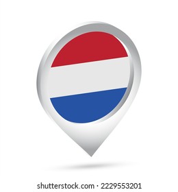 Icono de 3 d pin de la bandera de los Países Bajos. Ilustración vectorial.
