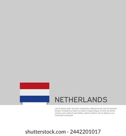 Fondo de la bandera holandesa. Cartel patriótico del estado de Holanda, cubierta. Plantilla de documento con bandera holandesa sobre fondo blanco. Afiche nacional de los Países Bajos. Folleto de negocios holandés. Ilustración de vector