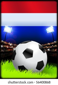 Netherlands Flag and Ball on Stadium Background Original Illustration