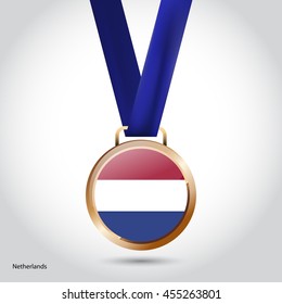 Netherlands Flag in Bronze Medal. Vector Illustration. RIO Olympic Game Bronze Medal. Vector Illustration