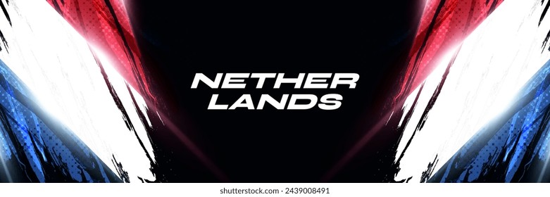 Netherlands Flag in Brush Paint Style with Halftone and Shining Light Effects. The Flag of Netherlands in Grunge Brush Style