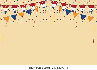 Netherlands flag bunting garland confetti background frame with copy space vector illustration. 