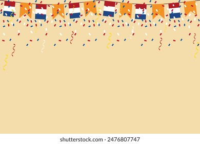 Netherlands flag bunting garland confetti background frame with copy space vector illustration. 