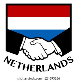 Netherlands flag and business handshake, vector illustration