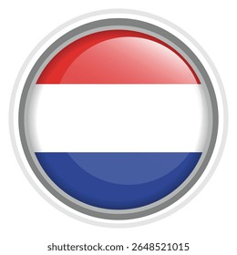 Netherlands Flag Button Icon Glossy Round National Emblem Vector Illustration
