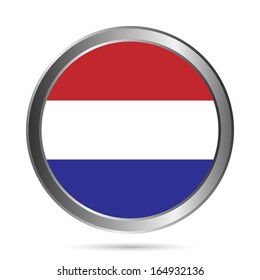 Netherlands flag button on a white background. The colors of the original. Vector illustration.